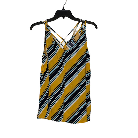 Maurices Womens Tank Top Size Medium Yellow Navy Blue White Striped Spaghetti - Picture 1 of 4